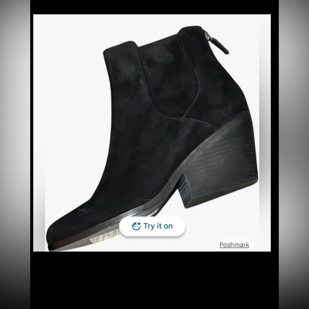 Eileen Fisher Booties Suede Leather Back Zipper 3” block heels in Black size 7.5